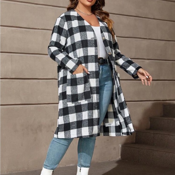 Classic Elegant Gingham Plaid Check Open Front Cardigan Light Coat Cover Up - Picture 4 of 6